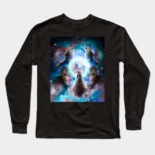 Cosmic Space Wolf Wolves Howling At Moon Long Sleeve T-Shirt